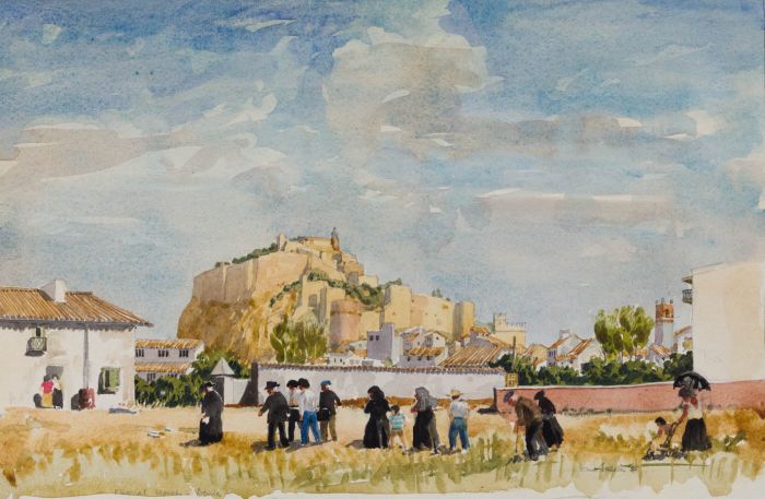 John A. Simson - Fine 1985 Watercolour, Funeral at Denia