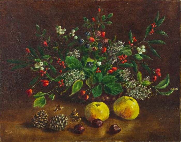 Mid 20th Century Oil - Still Life with Pine Cones