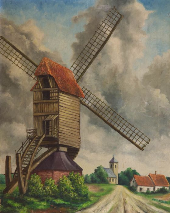 W. Cordier - Early 20th Century Oil, Windmill