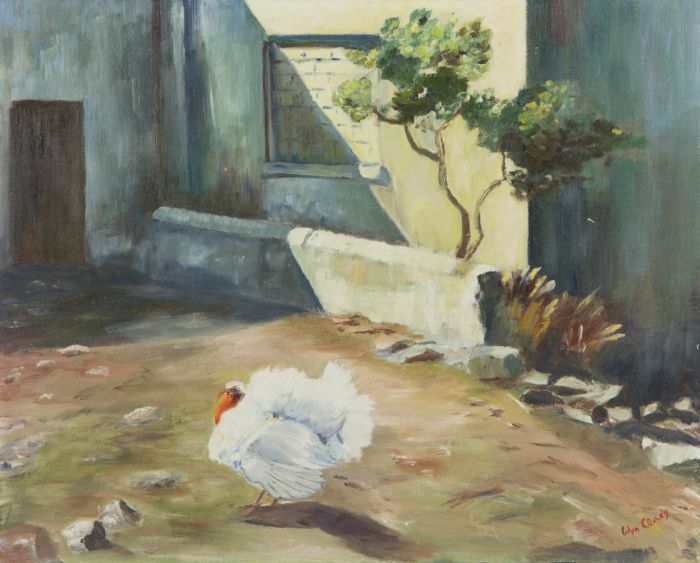 Wyn Clacy - Contemporary Oil, Turkey in a Courtyard