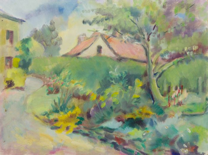 Impressionist Mid 20th Century Oil - Rural Village Scene