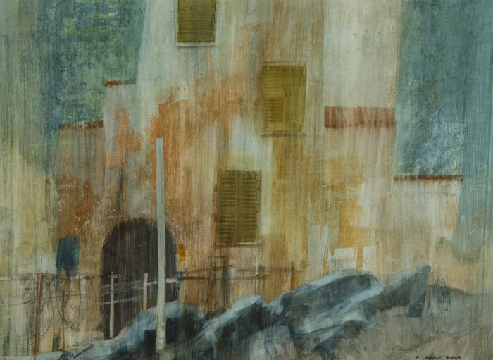 Frederick Donald Blake - Mid 20th Century Mixed Media, Building with Shutters