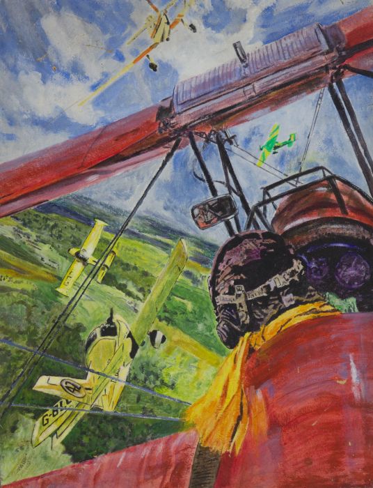 Mid 20th Century Gouache - Planes in a Dogfight