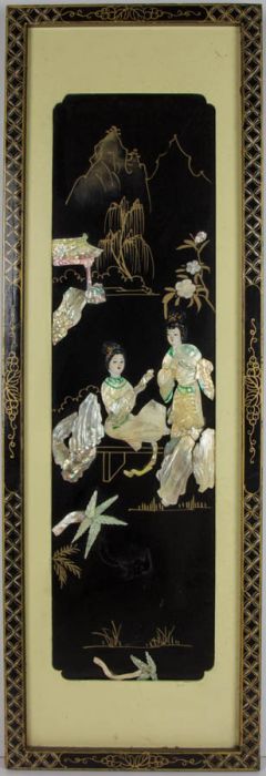 Early 20th Century Japanese Lacquered and Mother of Pearl Panel