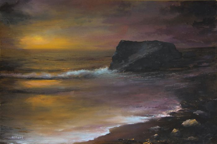 Hilari - Large Contemporary Acrylic, Rocky Coastline at Dusk