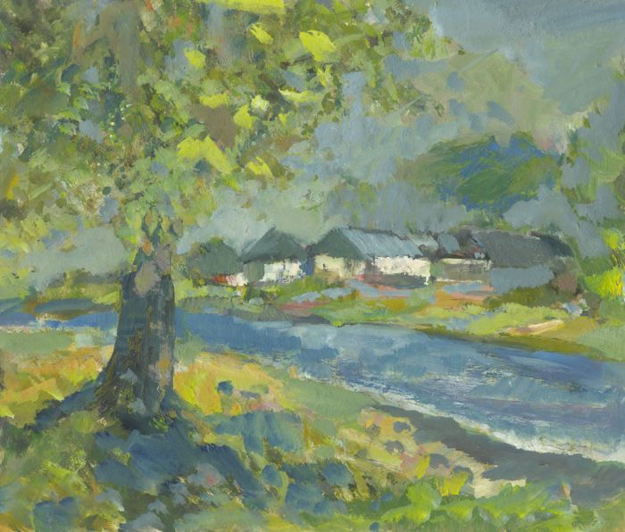 Gilbert Adams FRPS (1906-1996) - Mid 20th Century Oil, Houses by the River