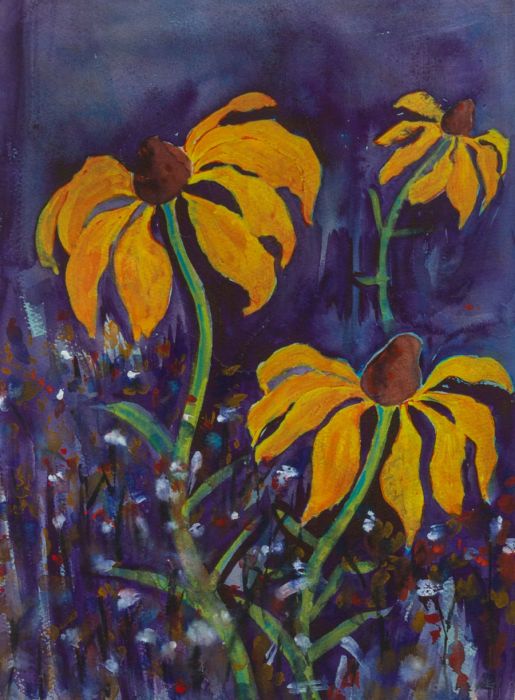Rosalind Adams (née Thuillier) - Contemporary Watercolour, Yellow Flowers