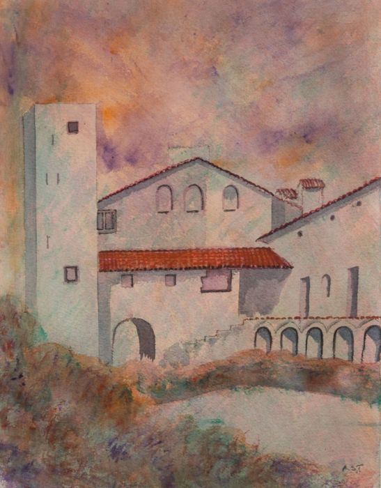 Rosalind Adams (née Thuillier) - Contemporary Watercolour, Spanish Villa