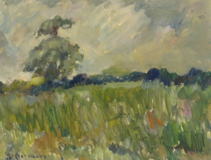 Gilbert Adams FRPS (1906-1996) - Mid 20th Century Oil, Meadow, Cloudy Day