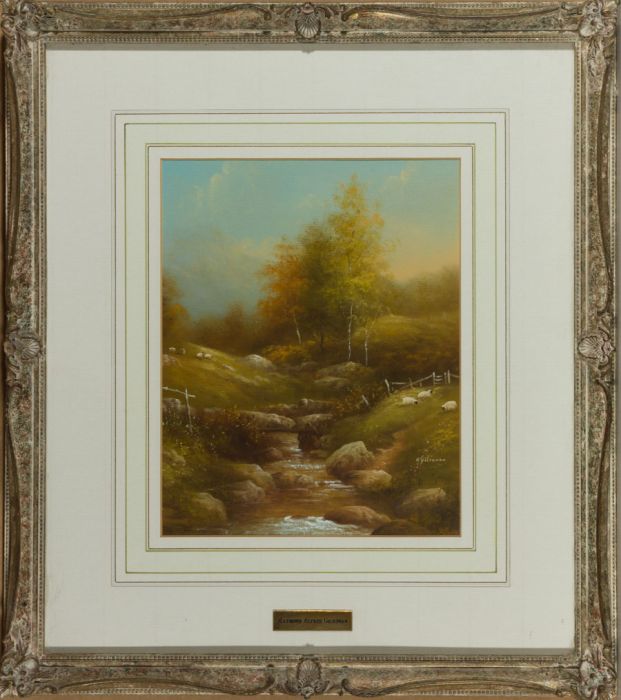 Raymond Alfred Gilronan - Contemporary Oil, River Scene with Sheep