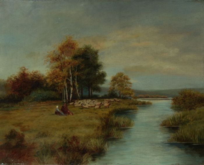 V. Palmer - 19th Century Oil, By the River