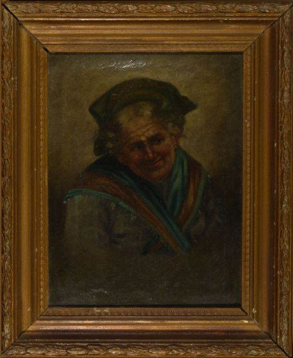Italian Early 20th Century Oil - Portrait of a Woman in a Shawl
