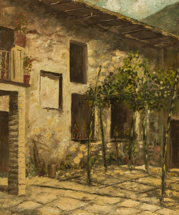 Mid 20th Century Oil - Impressionist Courtyard