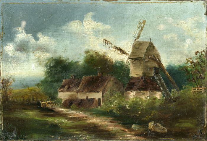 M.T. - Late 19th Century Oil, Dutch Landscape with Windmill