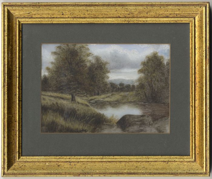 Gilt Framed 19th Century Gouache - Landscape on Porcelain
