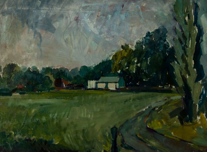 Gilbert Adams FRPS (1906-1996) - Mid 20th Century Oil, Buildings in a Landscape