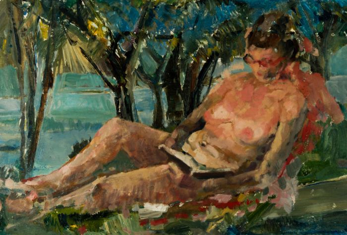 Gilbert Adams FRPS (1906-1996) - Mid 20th Century Oil, Sunbather