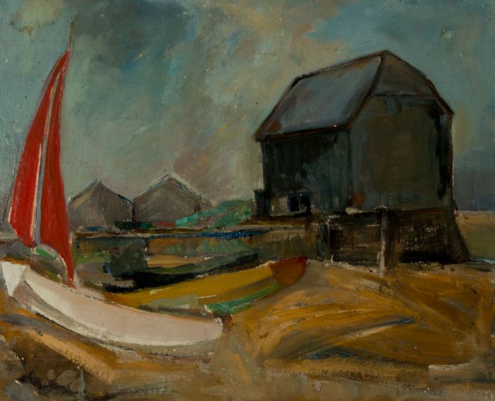 Gilbert Adams FRPS (1906-1996) - Mid 20th Century Oil, Sailboats in a Harbour