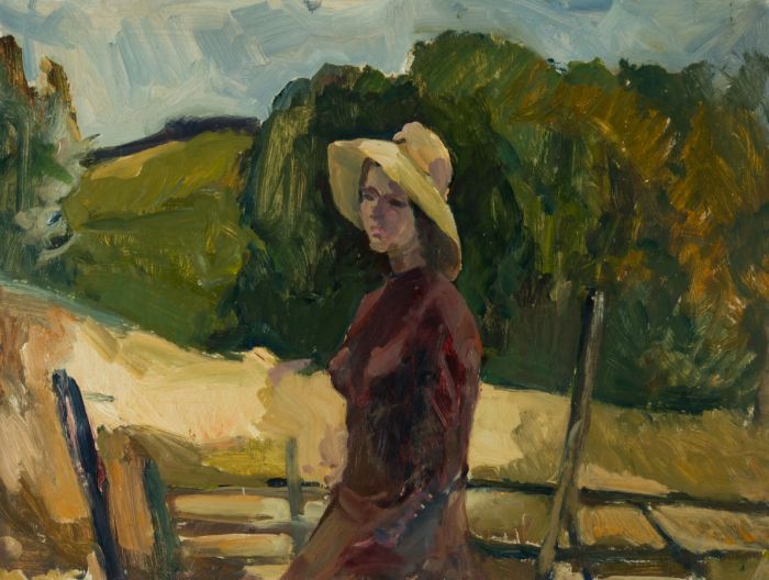 Gilbert Adams FRPS (1906-1996) - Mid 20th Century Oil, Woman in a Landscape