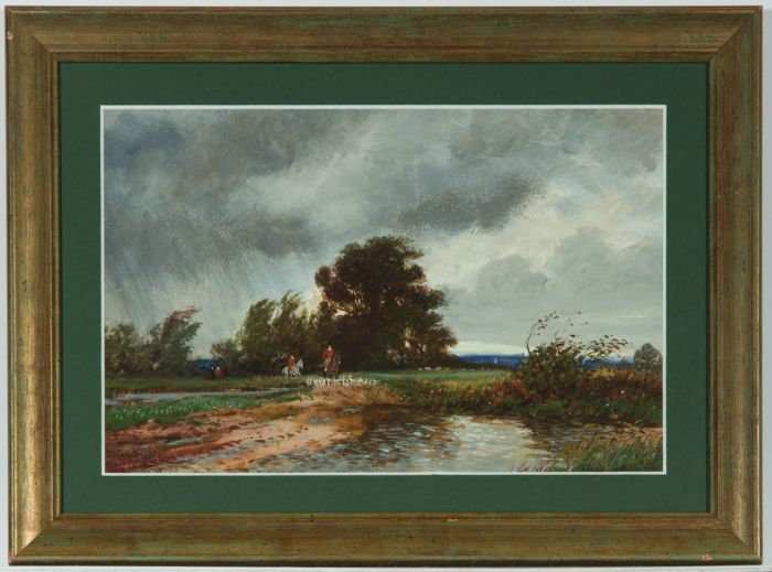 J.N.D. - Late 19th Century Gouache, Hunting by the River Mole