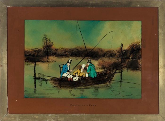 Early 20th Century - Pair of Fishing Scenes Painted on Glass