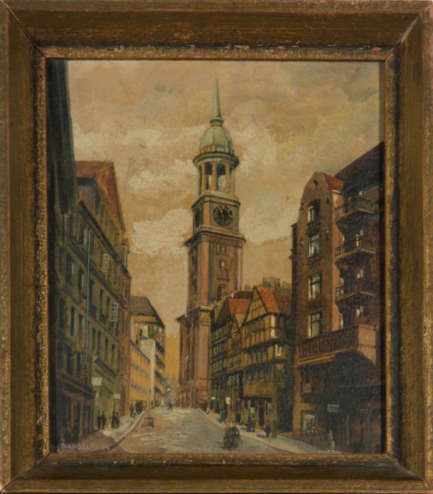 J. Hanselmann - Mid 20th Century Mixed Media, Street View in Hamburg