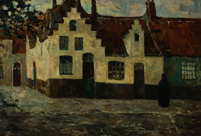 De Keyser - Early 20th Century Oil, Figure by Dwellings