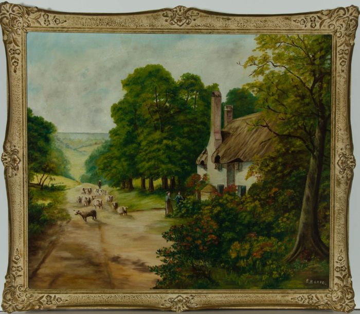 E. Baker - Late 19th Century Oil, Cottage Scene