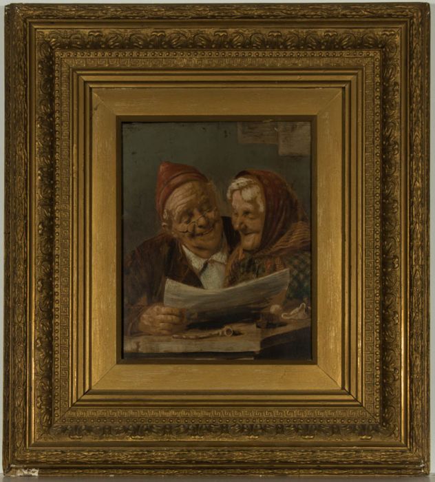 Early 20th Century Mixed Media - Couple Reading the Paper