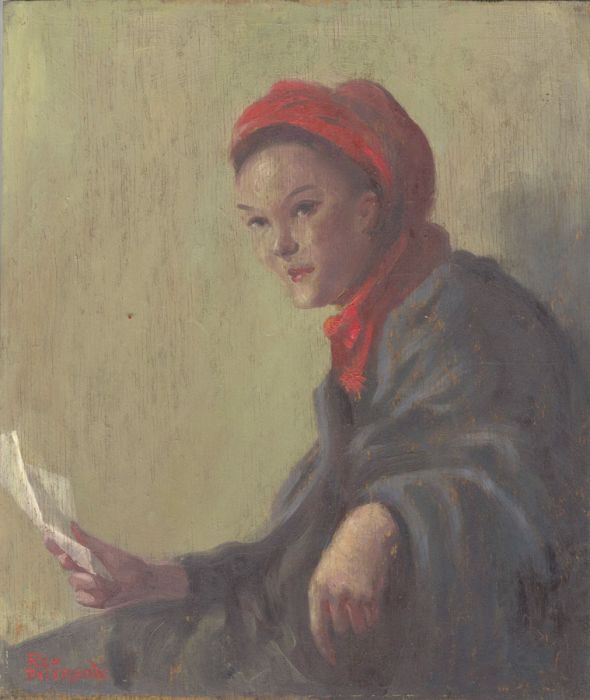 Rex Paterson - Mid 20th Century Oil, Portrait of a Woman with Red Headscarf