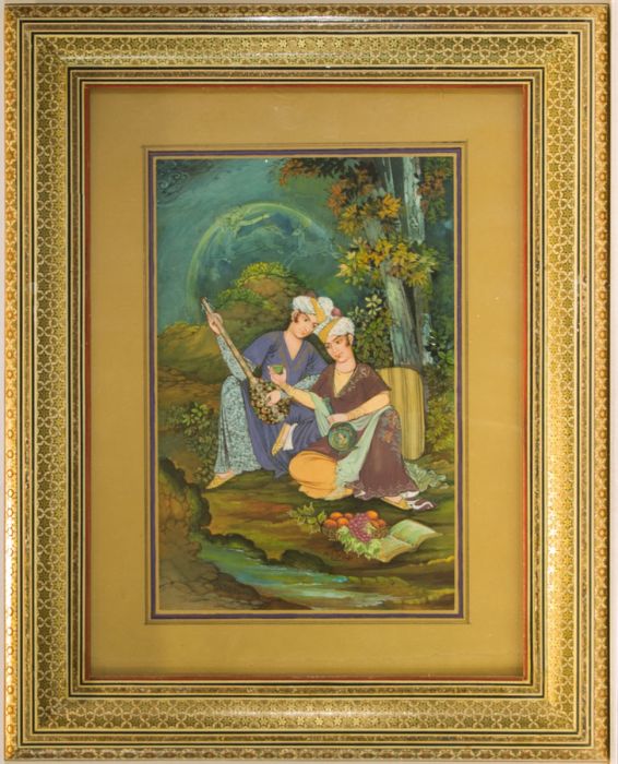 Persian School 20th Century Gouache - Men Drinking and Making Music in Woodland