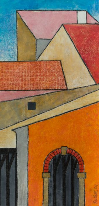 Brian Rusher - 2004 Acrylic, French Houses with Archway