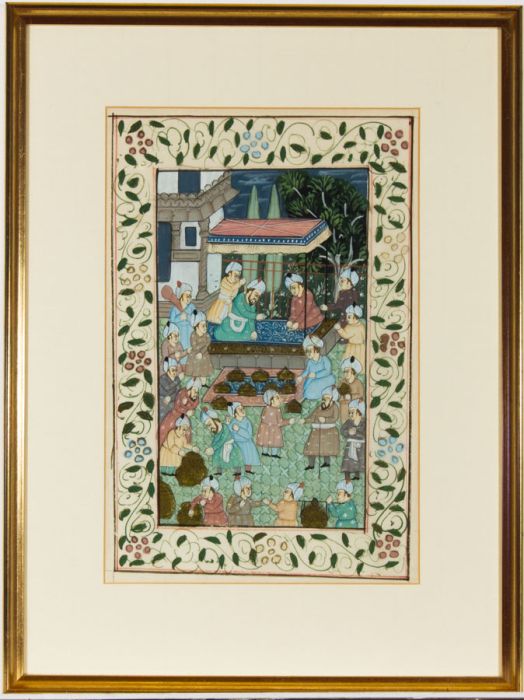 Pair of Persian Early 20th Century Watercolour Court Scenes