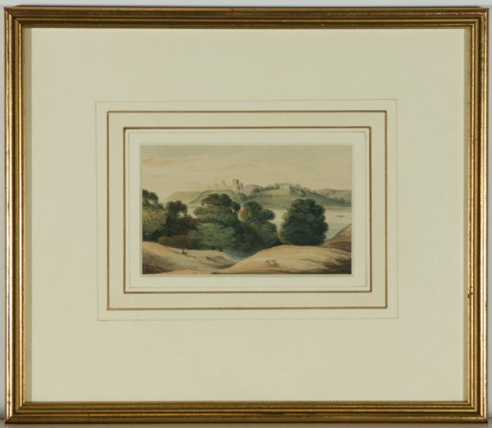 English School c.1820 Watercolour - Loch Landscape with Man and Dog