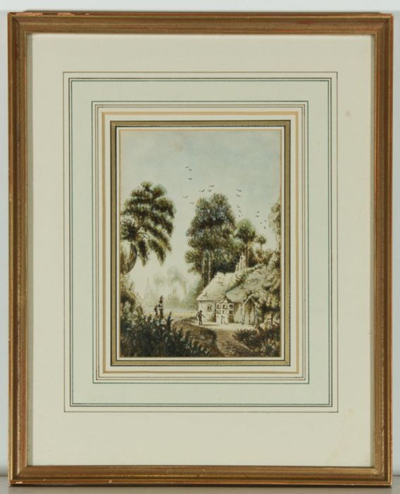 Late 19th Century Watercolour - Landscape with Figure Outside Cottage