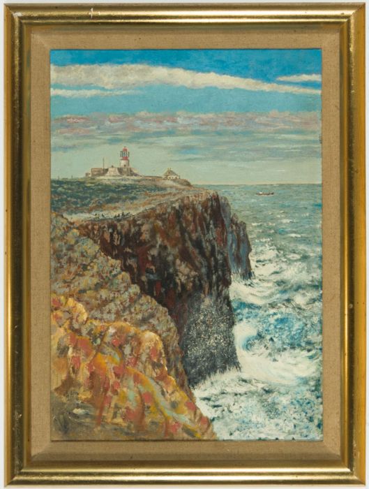 Reverend C.E. Leighton Thomson - Mid 20th Century Oil, Lighthouse on Cliff Edge