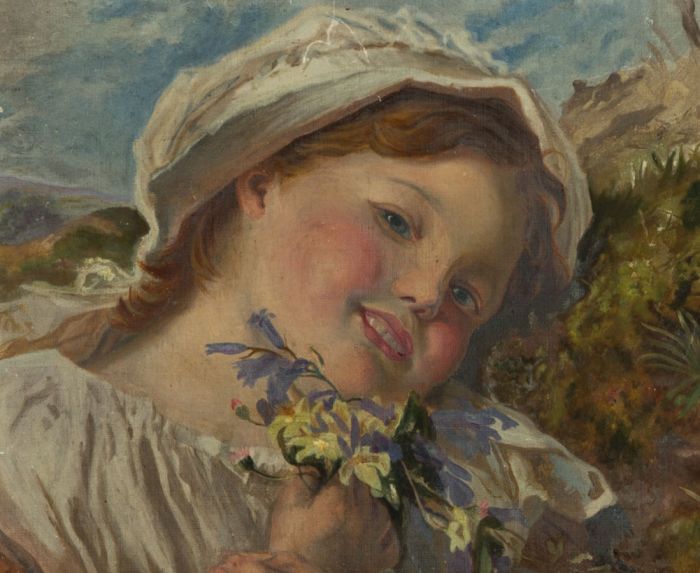 Gilt Framed 19th Century Oil - Flower Girl