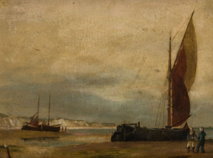 Framed Late 19th Century Oil - Southern Coastal Landscape with Barges
