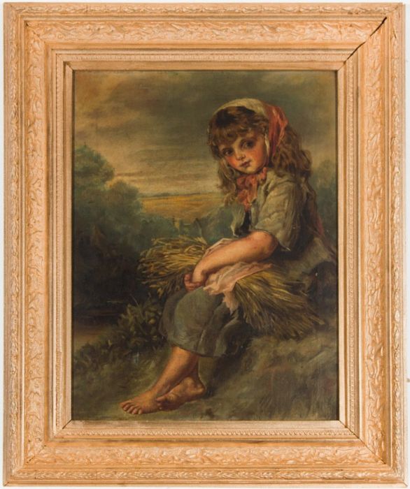 English School 19th Century Oil - Girl With a Wheatsheaf