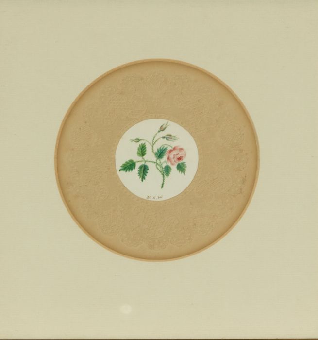 M.G.W. - Gilt Framed 19th Century Watercolour, Rose with Embossed Border