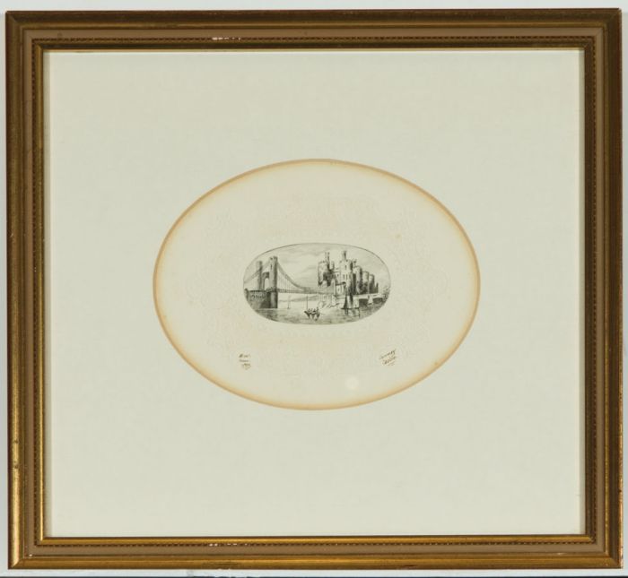 E.W. - Framed 1856 Pen and Ink Drawing, Conwy Castle