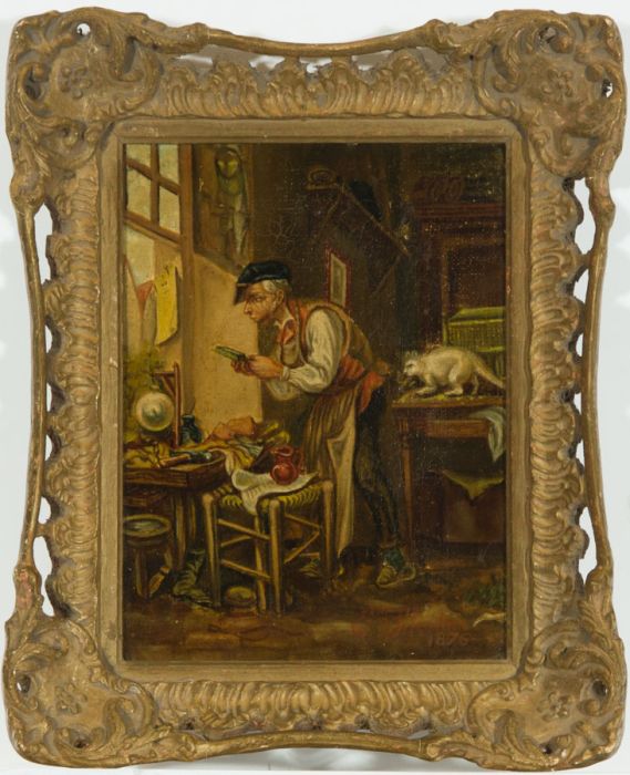 E. Silautur - 1876 Oil, Continental School Man in an Interior
