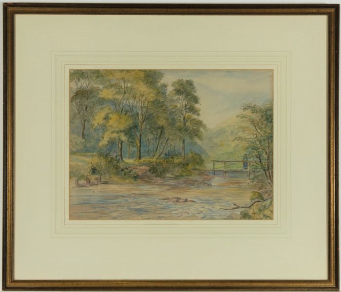 English School 19th Century Watercolour - Summer River Landscape