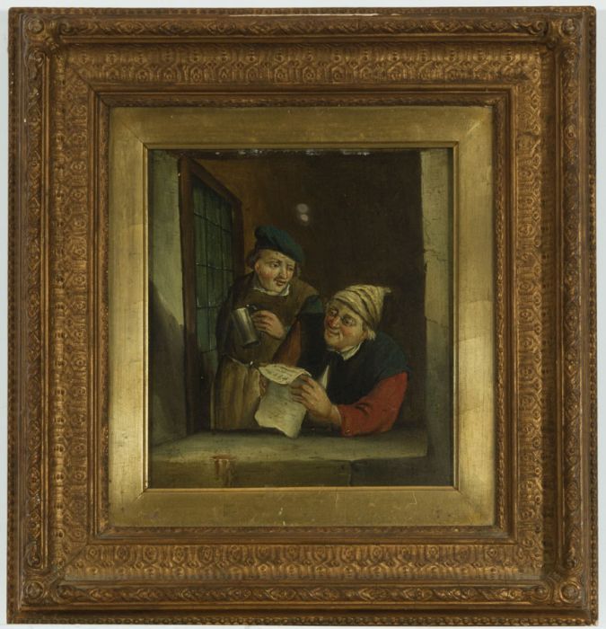 Gilt Framed Flemish School 19th Century Oil - Reading the Newspaper