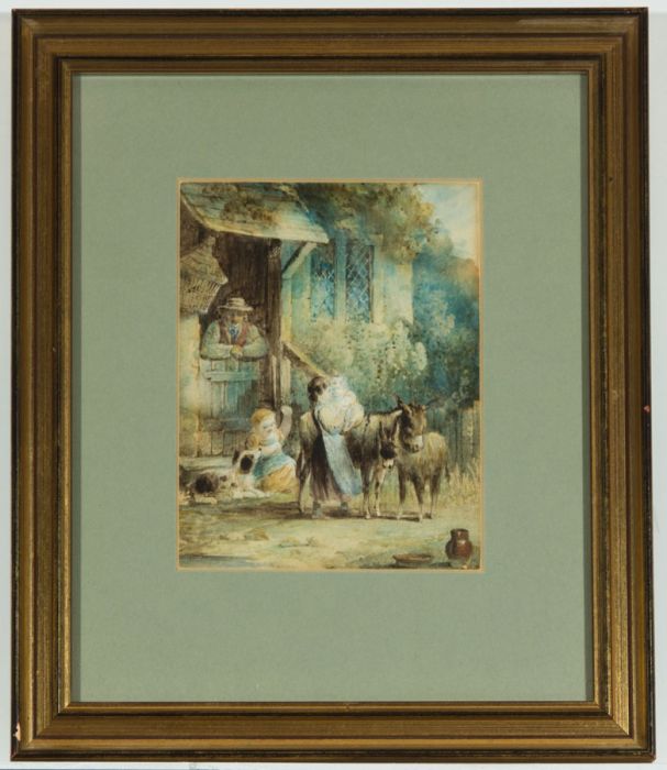 Richard Westall (1765-1836) RA - 1823 Watercolour, Children Outside Cottage