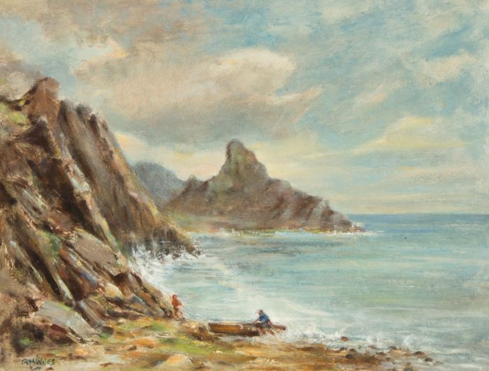 Bernard H. Wiles (1883-1966) - Signed Oil, Figures Mooring Boat