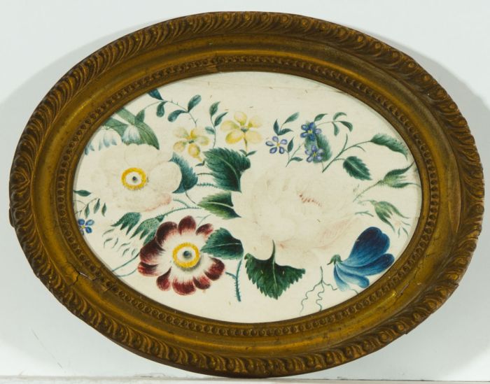 Miniature Oval 19th Century Watercolour - Floral Study