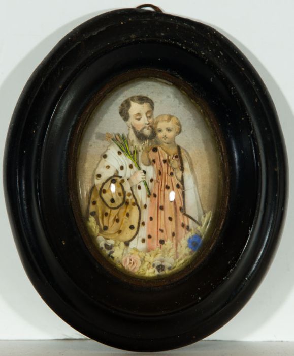 Miniature Oval 19th Century Antiques - Diorama Portrait of Father and Daughter