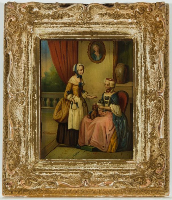 Small Fine 19th Century Oil - Elegant Ladies