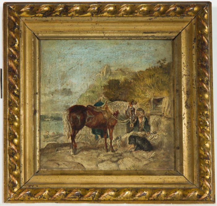 Small British School 19th Century Oil - Man and Horse